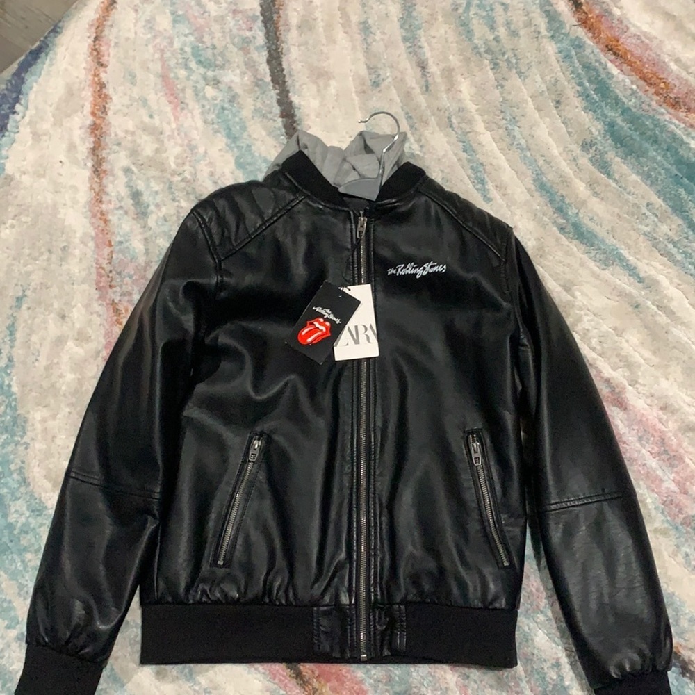 Zara faux leather Rolling Stones jacket